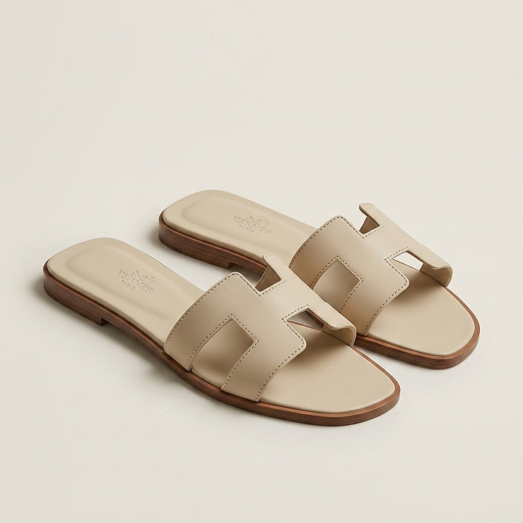 Iconic Cut-Out Leather Slide Sandals